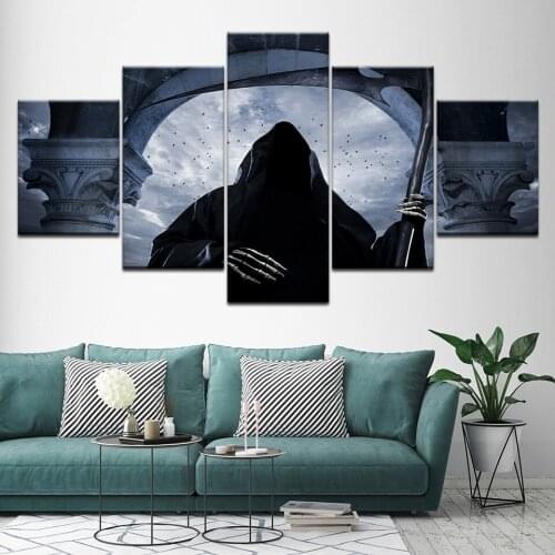 Canvas Painting Hooded Grim Reaper And black Scythe 5 Pieces Wall Art Painting Modular Wallpapers Poster Print Home Decor