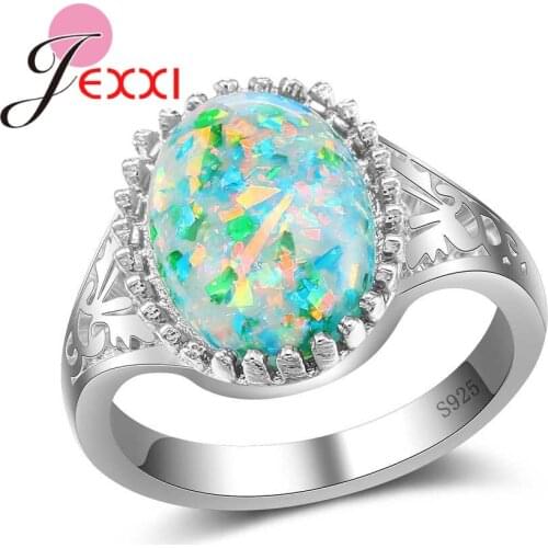 High Quality Prong Setting Women Anniversary Engagement Wedding Rings Big Opal 925 Sterling Silver Big Promotions Top Sale