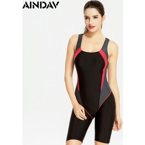 Brand New Patchwork Swimsuit Women One Piece Bathing Suit Fifth Pant Swimwear Ladies Bodysuit Surf Swimming Suit for Beach Wear