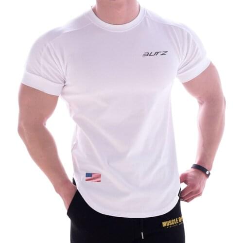 Summer Casual Cotton Tight T Shirt Gym Fitness Running Sport T Shirt Male Jogging Workout Short Sleeve T Shirt Black Tee Tops