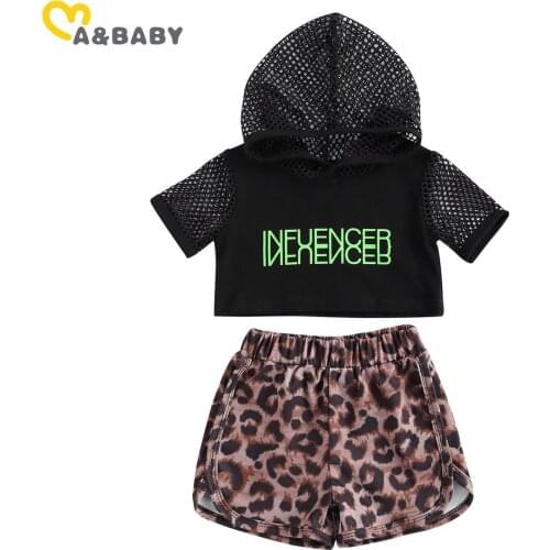 Ma&Baby 1-5Y Summer Fashion Kid Children Girl Clothes Set Letter Hooded Tops Leopard Shorts Outfits Black Outfits Costumes