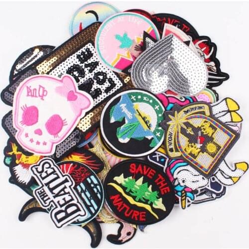 Nicediy Fashion patchs 20 pcs mixed random patches for clothing iron embroidered patch iron sew on patch accessories for clothes