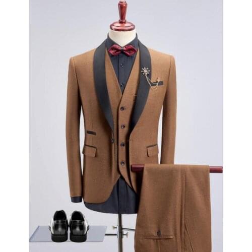 Men Business Blazers Sets Jacket Vest Pants Three Pieces Slim Sets Solid Color Wedding Party Suit Sets