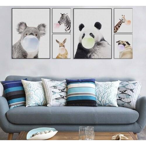 Wall Painting Canvas Poster Baby Kids Childrens Room School Lovely Cute Creative Picture Decorative Animal Bubble Blow Poster
