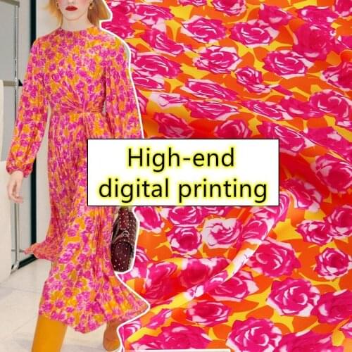 Spring/Summer New Products European Fashion Show Rose Digital Printing Garment Surface Fabric Garment Sewing Fabric Spot