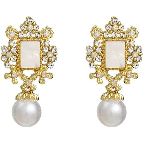New Jewelry Retro Imitation Pearl Fashion Temperament High Sense Inlaid Crystal Earrings Aretes De Mujer Earrings For Women