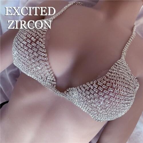 New fashion sexy luxury womens bra body chain mesh transparent hollow Bling close-fitting bikini nightclub Valentines Day