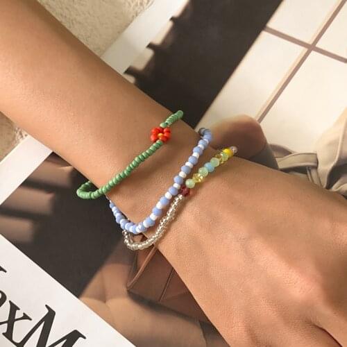 Simple and Fresh Rice Bead Multilayer Bracelet Pastoral Imitation Crystal Flower Beaded Bracelet for Women Wholesale