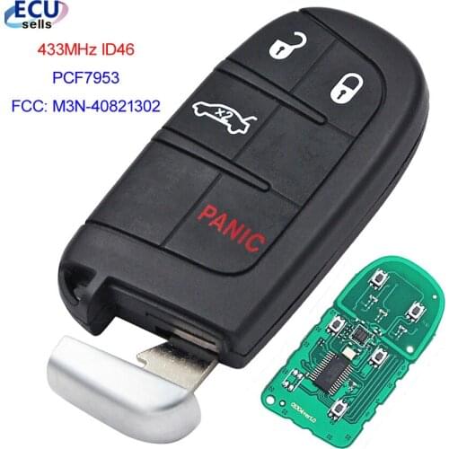 3+1 Button Smart Remote Key 433MHz ID46 Chip Fob for Dodge Challenger Journey 2014 2015 2016 2017 2018 FCC: M3N-40821302