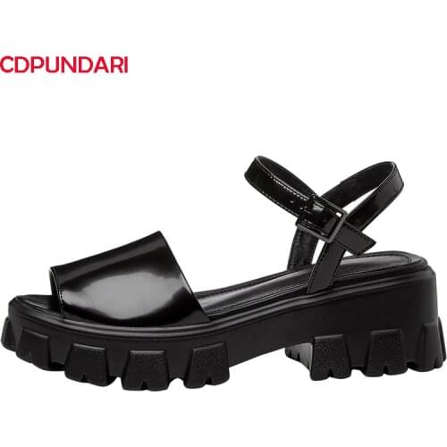 Black White Genuine Leather Peep Toe Flat Platform Sandals Women Summer Casual Shoes Sandales Femmes 2021 Sandalias Mujer
