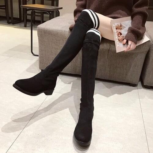 Sexy Ladies Long Barrel Shoes BootsRound Head Pure Color Autumn Winter Boots Women Boots Above Knee-High Med Heel U15-14