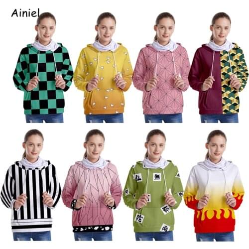 Anime Demon Slayer Hoodies Sweatshirts with Mouth Kimetsu No Yaiba Long Sleeves Tops Demon Blade Women Men Clothes Girls Boys