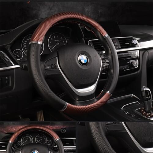 Carbon Fiber Cowhide Car Steering Wheel Cover 38CM Non-slip Wear-resistant Sweat Absorbing Fashion Sports Steering Wheel Cover