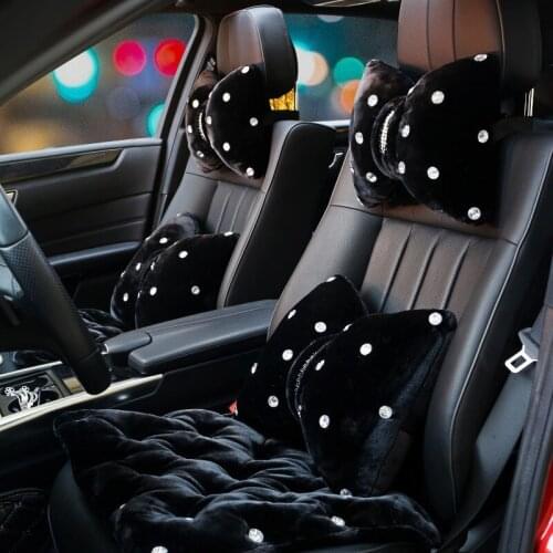 Bling Crystal Bowknot Car Neck Pillow Bowknot Rhinestone Car Headrest Cushion Pillow Waist Pillow For Women Auto Accessories
