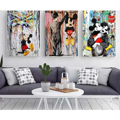 Street Graffiti Disney Posters and Prints Funny Mickey Donald Duck Canvas Painting Wall Pictures Modern Canvas for Living Room