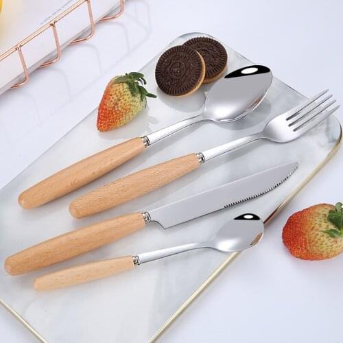 2 Pcs Stainless steel tableware wooden handle stainless steel knife spoon fruit fork chopsticks western cutlery gift set