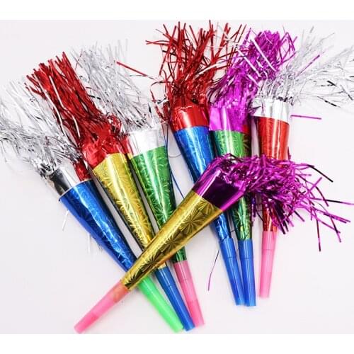 20PCS/Pack Golden Silk Paper Horn Trumpet Holiday Party Toys Supplies Children Birthday Props Baby Shower Activities Whistle