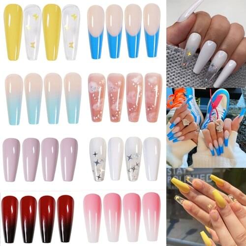 24Pcs/Set Fashion False Nail Tips Full Coverage Detachable Extra Long Ballerina Coffin Fake Manicure Nails Art Tools Accessories