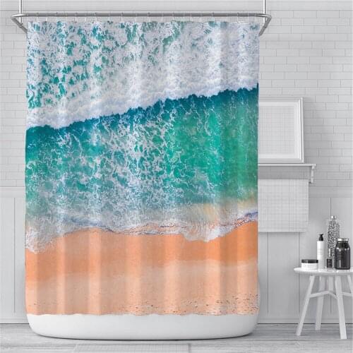 3d Beach Scenery Shower Curtains Sea Ocean Mediterranean Bathroom Curtain Waterproof Cloth Decoration Bath Curtain