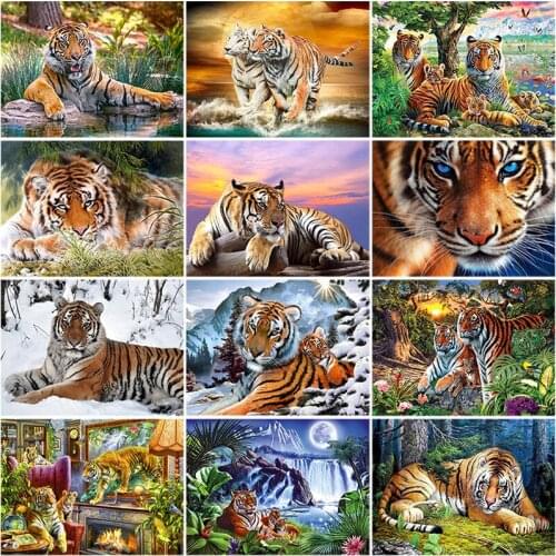 Diy Tiger 5D Diamond Painting Full Round Drill Animal Diamond Embroidery Mosaic Rhinestone Paintings Cross Stitch Kits Wall Art