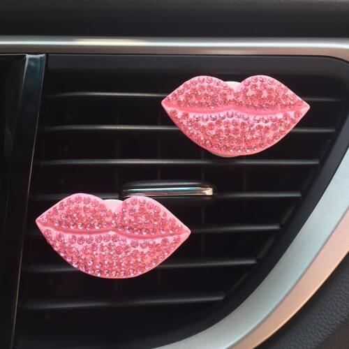 Car Ornament 2pcs/set Creative Exquisite Diamond lips Outlet Vent Perfume Clip Air Freshener Auto Sexy Red Lip Fragrant Diffuser
