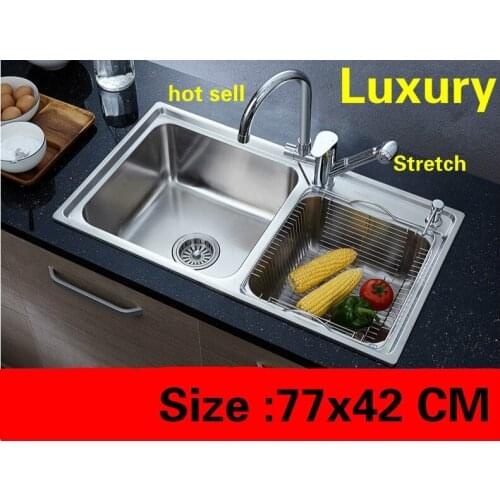 Free shipping Apartment high quality kitchen double groove sink do the dishes 304 stainless steel fashion hot sell 770x420 MM
