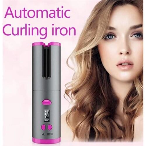 Cordless Automatic Hair Curler USB Rechargeable Curling Iron Curls Waves LCD Display Rotating Heating Tube With Hair