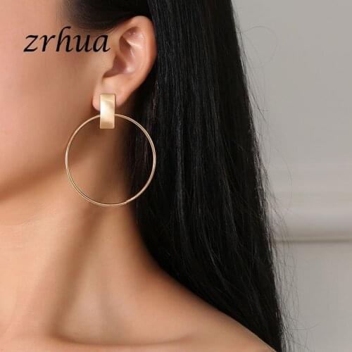 ZRHUA Big Hollow Round Stud Earrings for Women Cheap Fashion Jewelry Gold/Silver Color Party Accessories Female Christmas Gifts