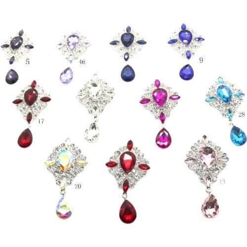 YWXINXI Fashion New Hot 2Pcs/Lot Flatback Brooches 38*65mm Alloy Accessories Diy jewelry Rhinestones Decoration 11Color