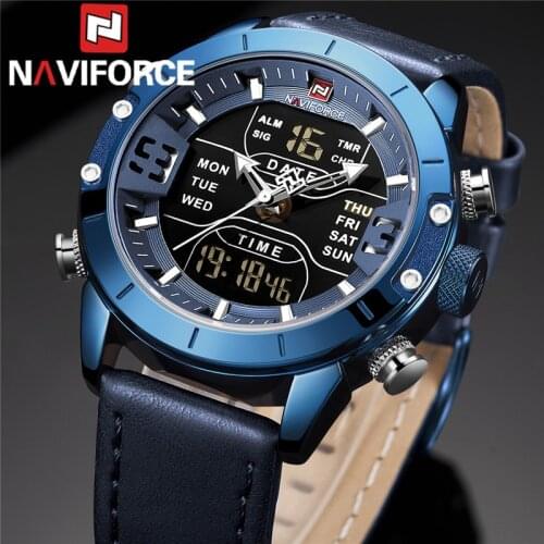 NAVIFORCE Men Watch Digital Sport Top Brand Luxury Man WristWatch Military Genuine Leather LED Quartz Business Male Clock 9153