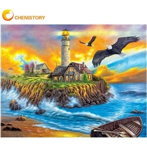 CHENISTORY Paint By Numbers For Adults Island House Landscape Oil Picture Handpainted DIY Gift 40x50cm Framed On Canvas Wall Art