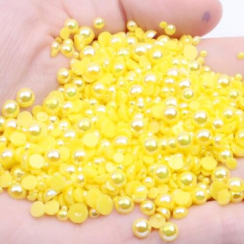 Citrine AB Half Round Resin Pearls 2-12mm And Mixed Sizes Imitation Flatback Glue On Crafts Beads DIY Jewelry Making