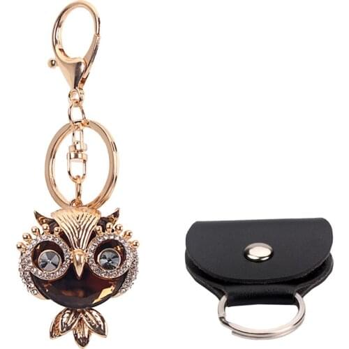 Guitar Pick Holder Case PU Leather Keychain W/ Owl Pendant For Guitar Player