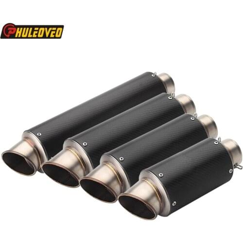 ID:61mm Universal Motorbike Muffler Exhaust Real Carbon Fiber Motorcycle Exhaust Pipe Muffler Escape Damper with 61-51mm Adapter