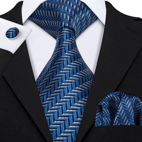 Classic Blue Novelty 100% Silk Tie Set 8.5cm Suit Neck Tie For Men Wedding Business Barry.Wang Gift For Men Dropshipping LS-5050