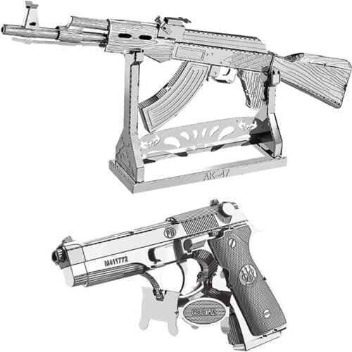 2pcs Set Nan yuan 3D Metal Puzzle Beretta 92 and AK47 Military weapons DIY Laser Cut Puzzles Jigsaw Model For Educational Toys