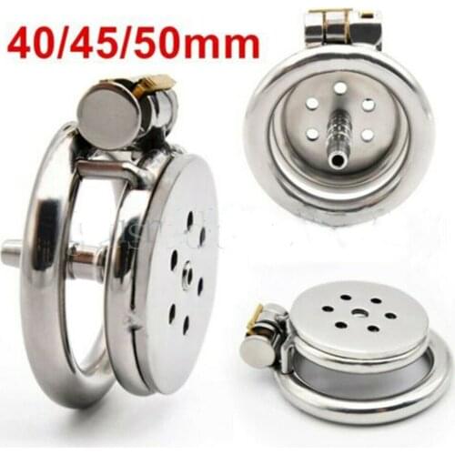 Mini Stainless Steel Chastity Device Male Cock Penis Trumpet Chastity Cage Anti-Off Ring Urethral Catheter V4 Lock for Men