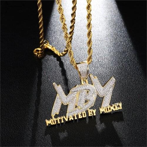 Men Hip Hop Motivated By Money Letter Pendant Necklaces High Quality AAA Zircon Women Hiphop Pendants Necklace Jewelry Gifts 3mm