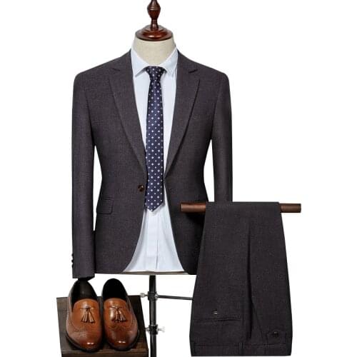 2 PCS 2021 new mens slim button suit solid color tuxedo blazer host jacket jacket trousers mens formal blazer plus size 3XL