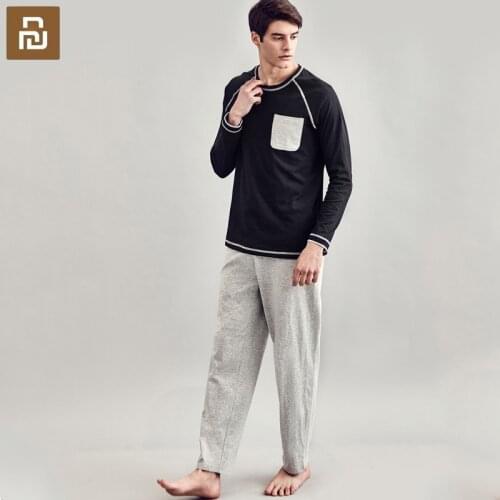 New Youpin instant me 100% Cotton Men pajamas long-sleeved couple home service suits can be worn outside solid Homewear