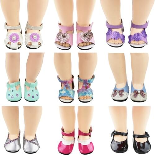 7cm Leather Shoes fit 43cm Baby Reborn Doll & 18 inch AG Dolls Accessories Beach Sandals, Our Generation Girl Toy Birthday Gift