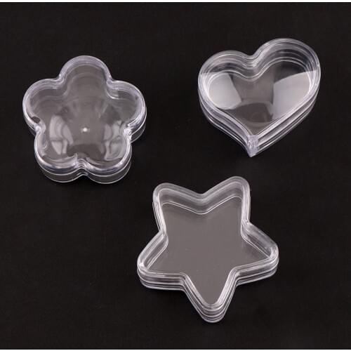 10Pcs Transparent Plastic Empty Storage Boxes Flower Star Heart Container Nail Art Rhinestone Bead Gems Case