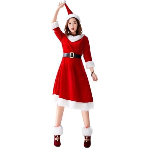 Adult Christmas clothes Women Dress Cosplay Costume V-Neck Festivals Party One Piece Dress performance wear New Years clothes