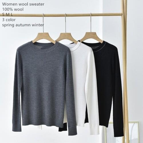 Naizaiga 100% wool O-neck long Sleeve Diamond slim Solid simple Bottoming Shirt Women Sweater Pullovers PRFS161