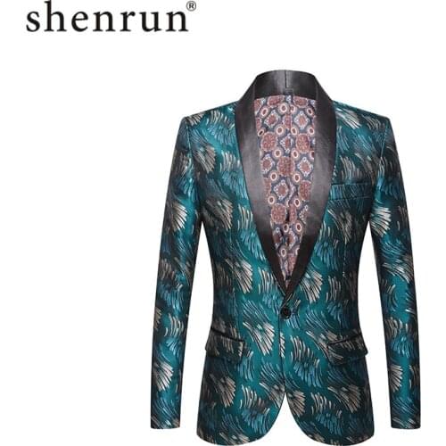 Shenrun Men Blazer Shawl Lapel Jacket Blue Green Black Fashion Wedding Groom Suit Jacket Stage Dress Costume Singer Host Dancer