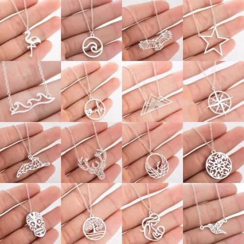 SMJEL Stainless Steel Bijoux Femme Star Deer Tag Phoenix Hummingbird Yoga Note Angel Wave Chokers Necklaces Women