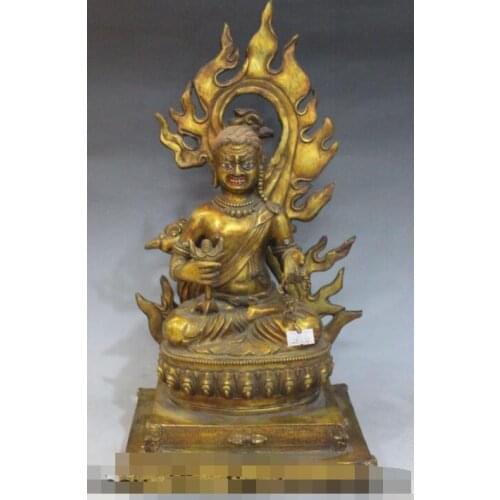 S00979 16" Tibet Buddhism Temple 100% Bronze 24K Gold Painting Acalanatha Buddha Statue