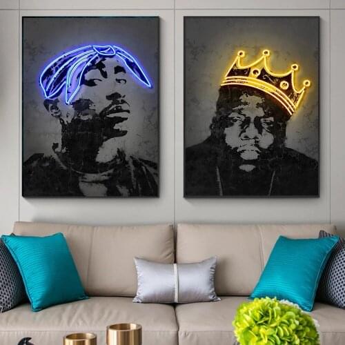 Travis Scott Music Star Poster Biggie Tupac Rap Hip Hop Rapper Canvas Prints Painting Neon Art Wall Pictures for Home Decor