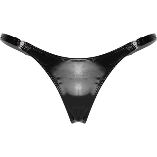 Womens Low Waist Latex Sexy Brief Glossy Solid Color Soft Underwear Heart Shape Buckle Panties Wetlook Smooth Surface Underpants