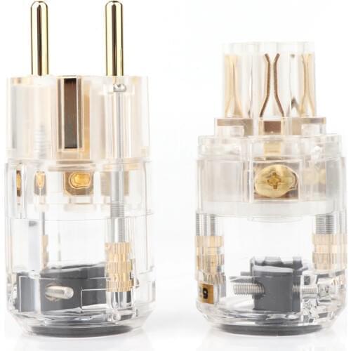 HIFI Transparent Gold plated EUR Schuko power cable Extension plug IEC Female connector Male female Plug
